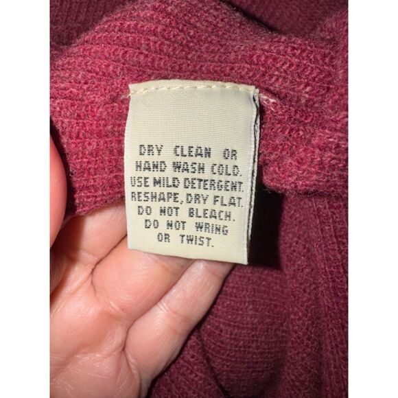 Vintage Eddie Bauer Sweater Lambswool Cardigan Ribbed Burgundy Red Womens Large - Picture 4 of 4